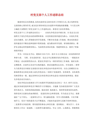 村党支部个人工作述职总结 