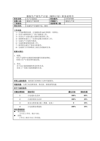 服装生产部生产计划（辅料计划）职务说明书