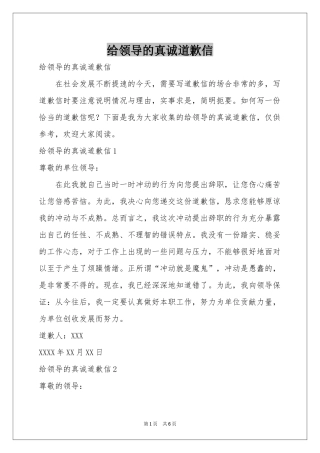 给领导的真诚道歉信