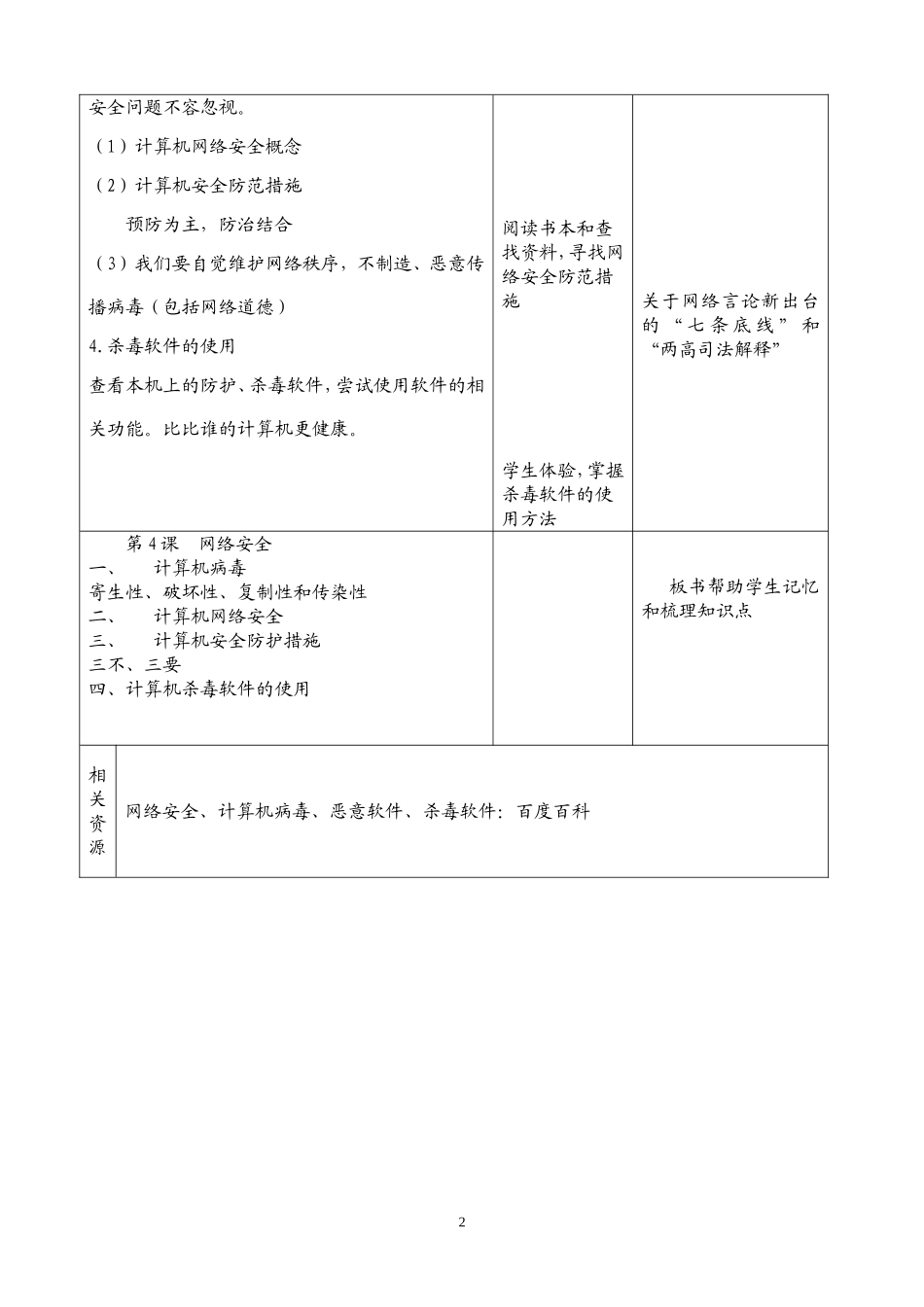 八上信息教案：第4课《网络安全》_第2页