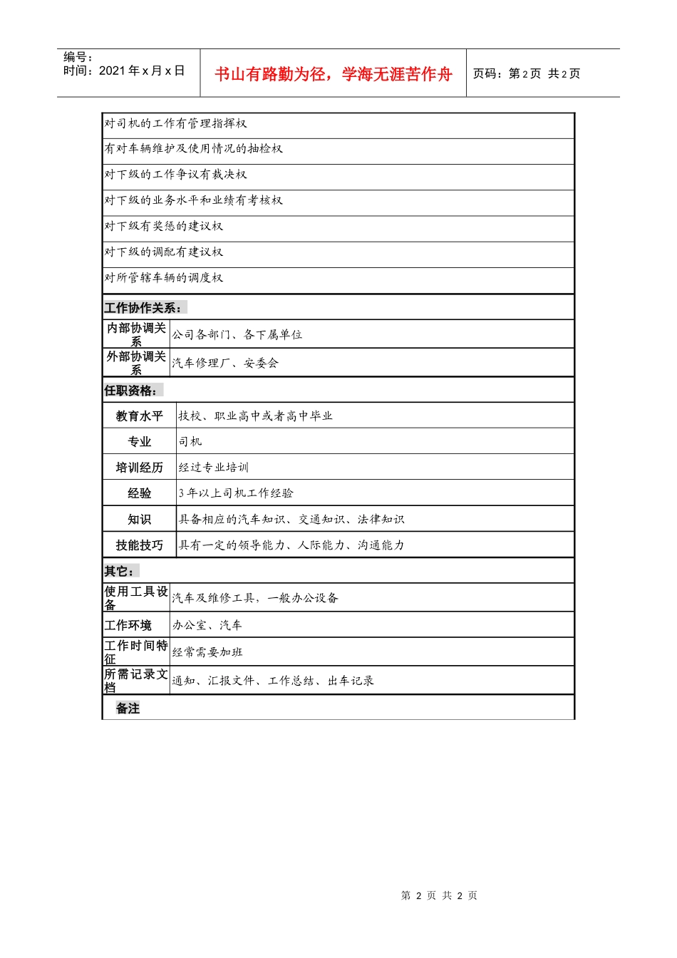 司机班班长职务说明书_第2页