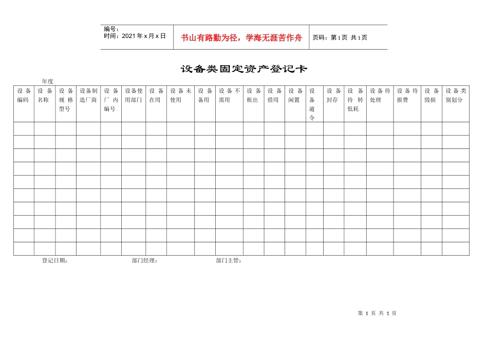 某公司设备类固定资产登记卡_第1页