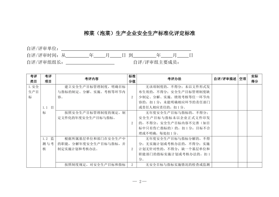 榨菜(泡菜)生产企业安全生产标准化评定标准_第2页