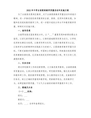 2022年中学全面提高教学质量活动年实施方案