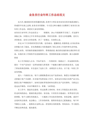 业务员行业年终工作总结范文 