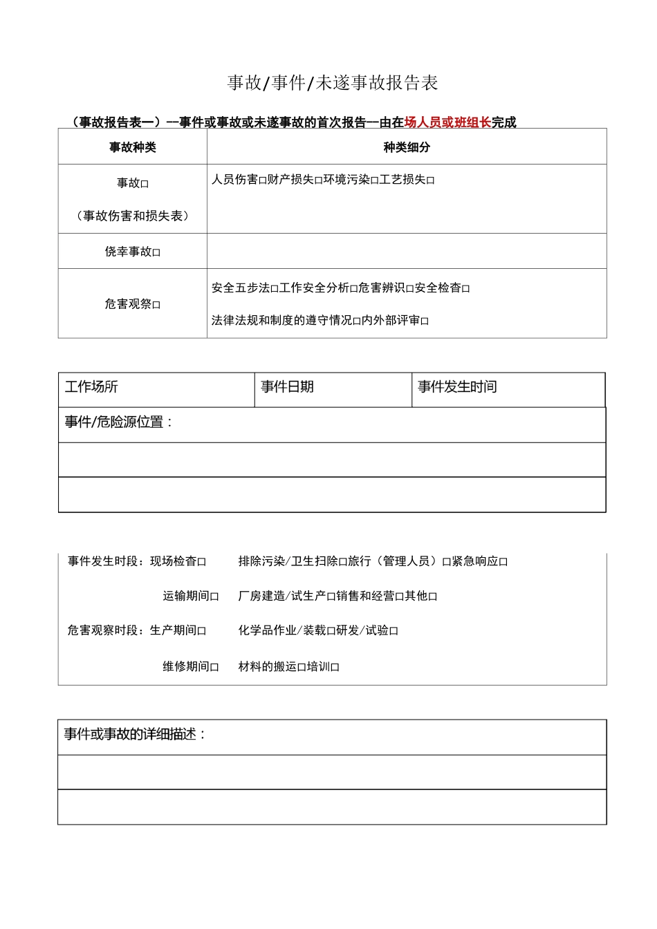 事故事件未遂事故报告表_第1页