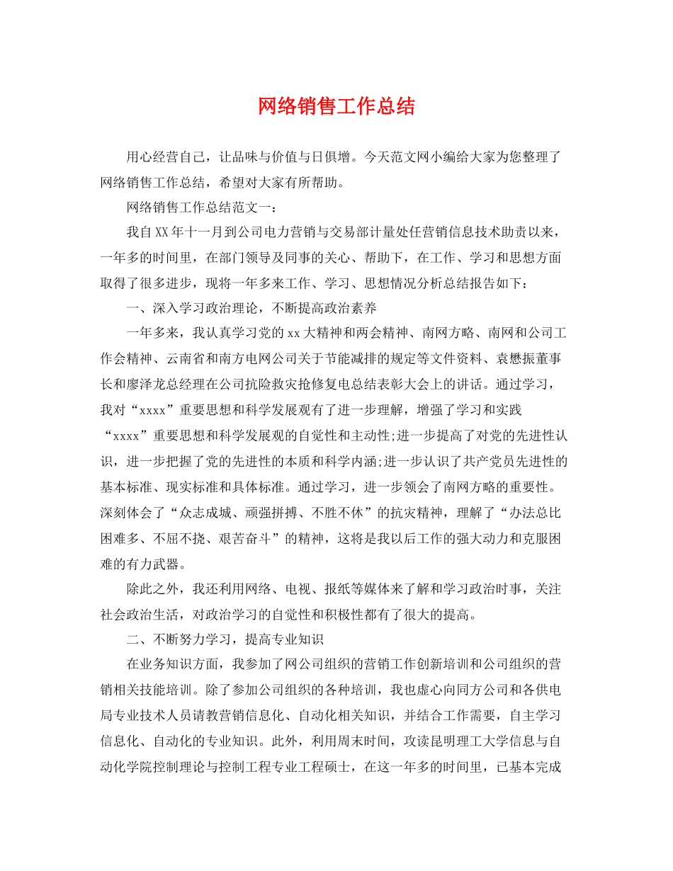网络销售工作总结 _第1页