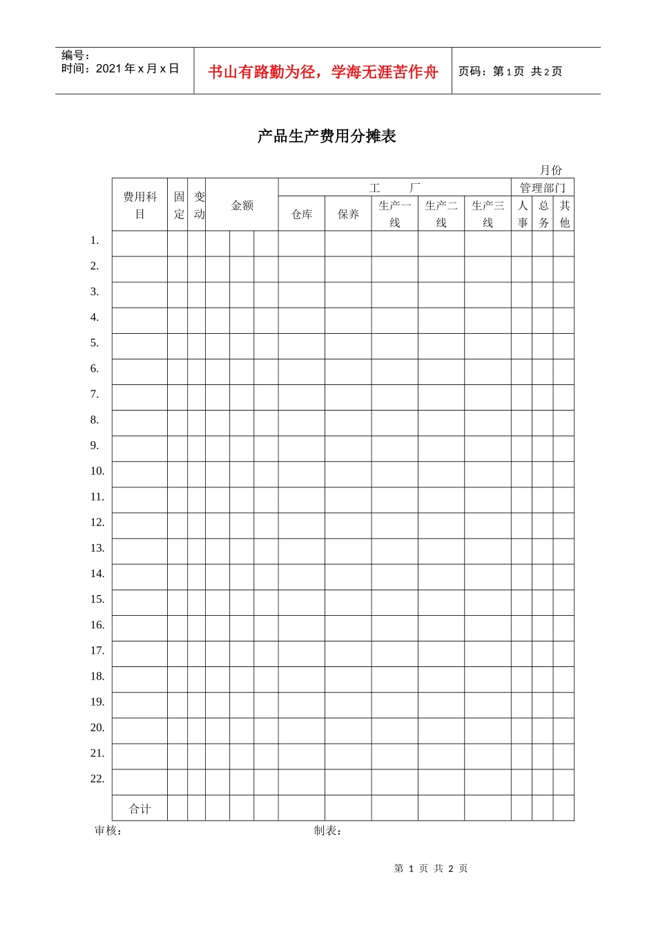 产品生产费用分摊表_第1页