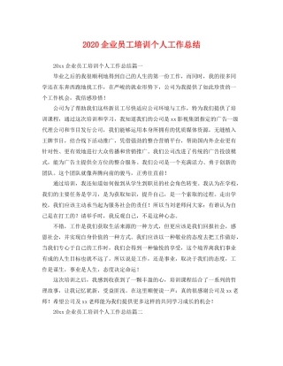 企业员工培训个人工作总结 