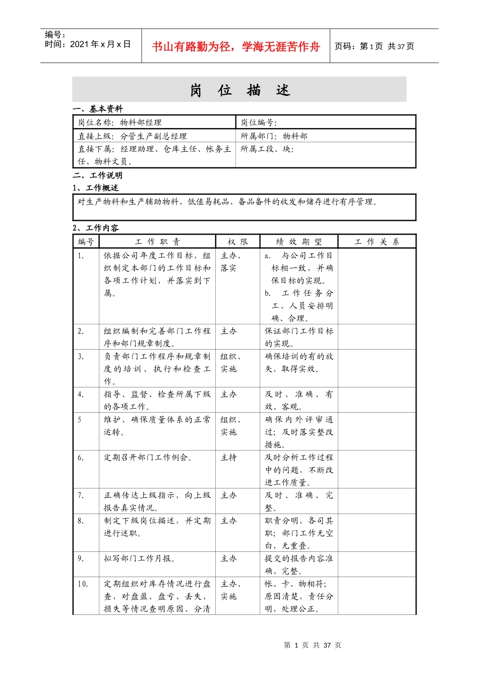岗位描述(物料部)_第1页