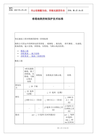 香港地铁控制保护技术标准