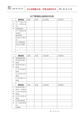生产管理部总监绩效评估表