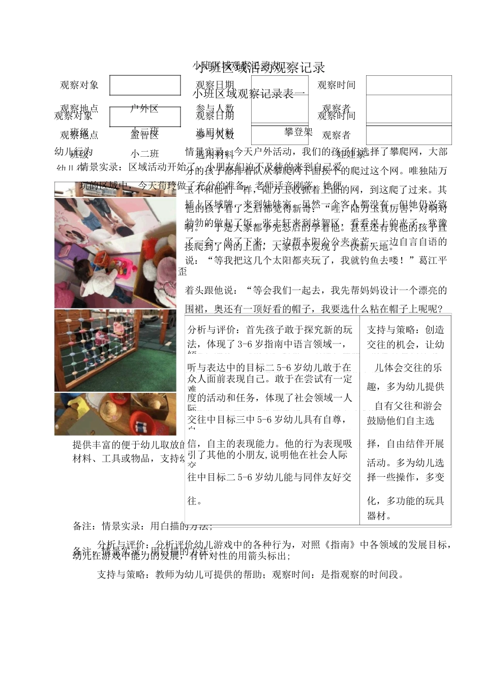 小班区域活动观察记录_第1页