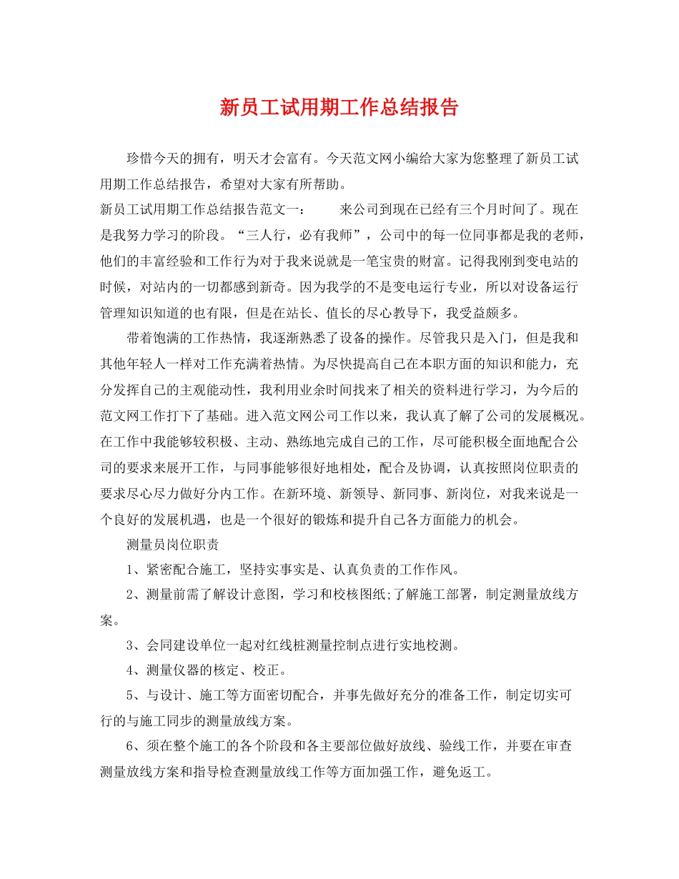 新员工试用期工作总结报告 _第1页