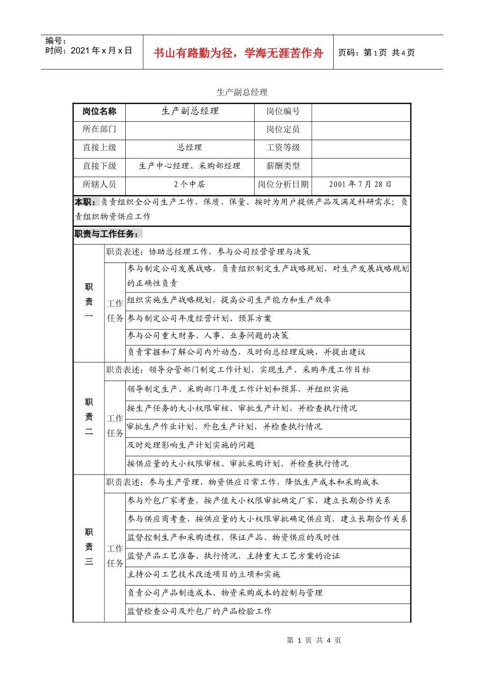 生产副总经理岗位说明书_第1页