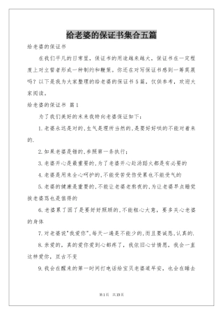 给老婆的保证书集合五篇