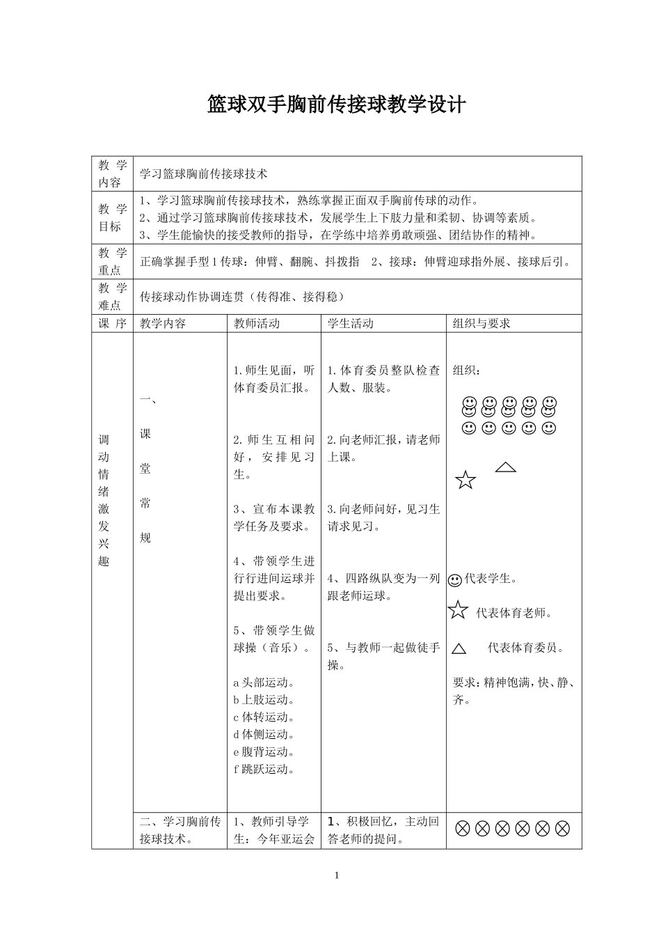篮球双手胸前传接球教学设计_第1页