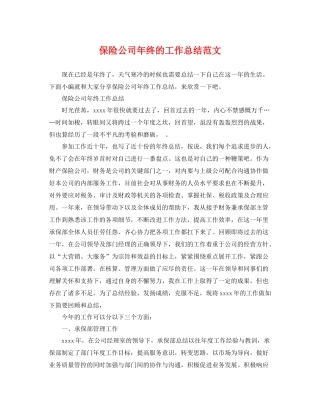 保险公司年终的工作总结范文 