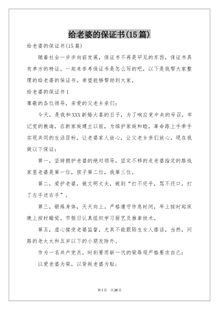 给老婆的保证书(15篇)