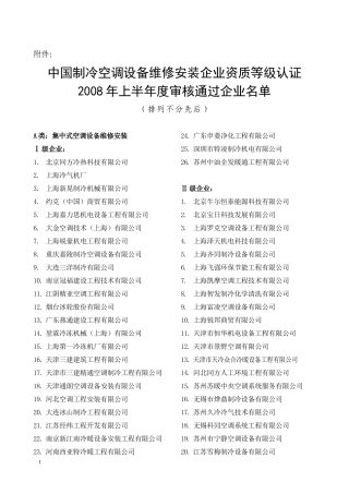 中国制冷空调设备维修安装企业资质等级认证