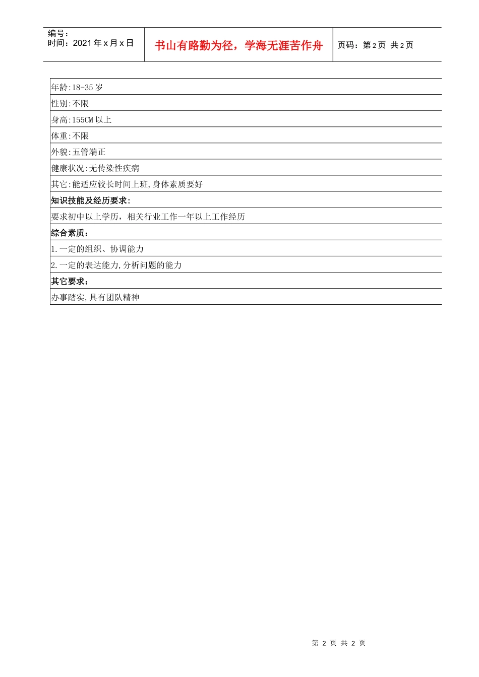 前处理组长职位说明书_第2页