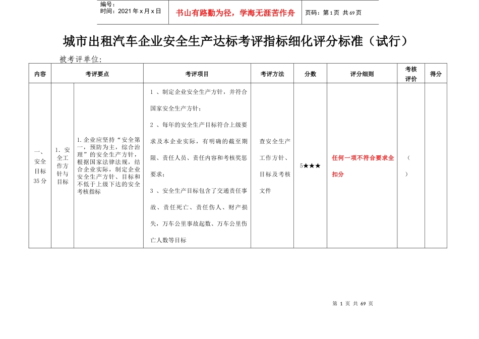 城市出租企业安全生产达标考评指标_第1页
