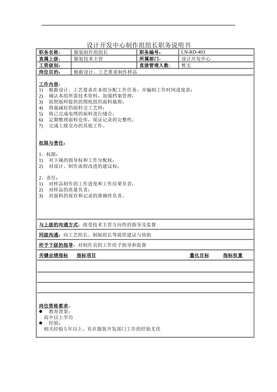 设计开发中心制作组组长职务说明书_第1页