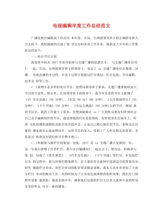 电视编辑年度工作总结范文 