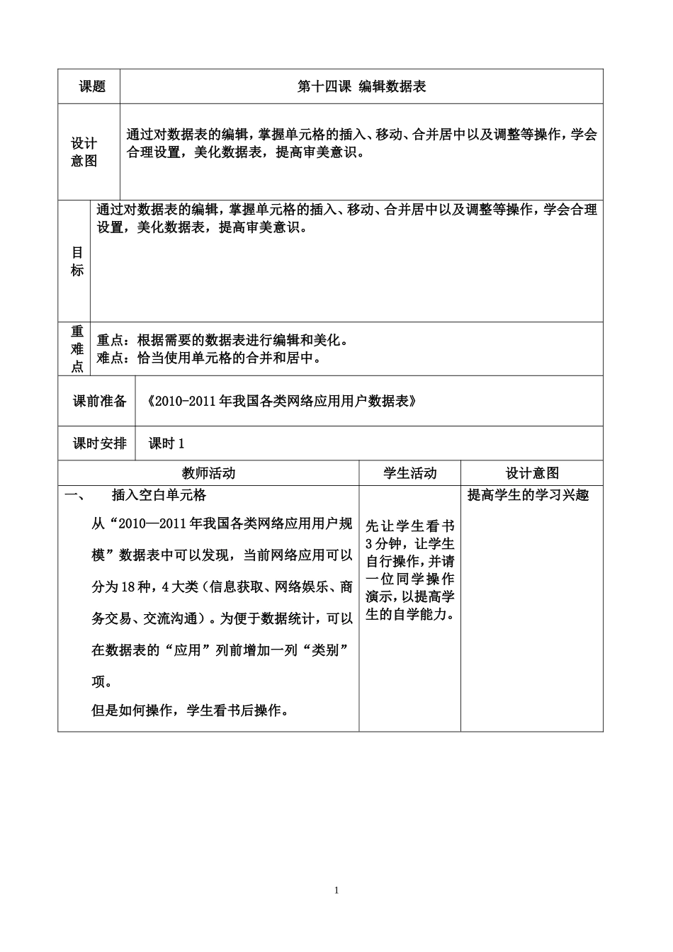 七上信息教案：第14课《编辑数据表》_第1页