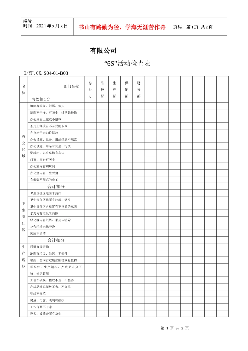 TS16949体系“6S”活动检查表_第1页