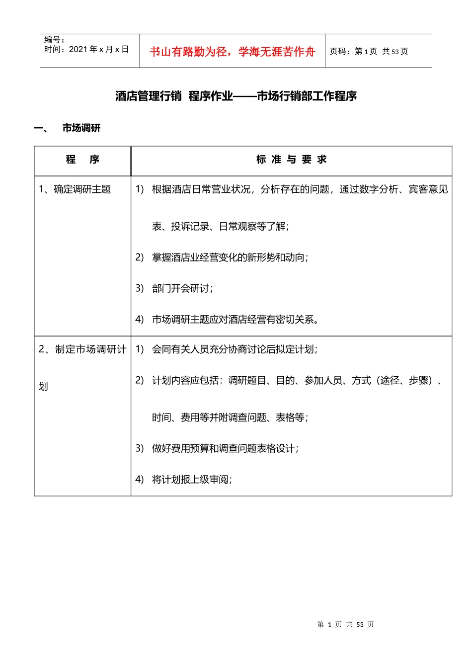 酒店管理行销程序作业——市场行销部工作程序XXXX(叶_第1页