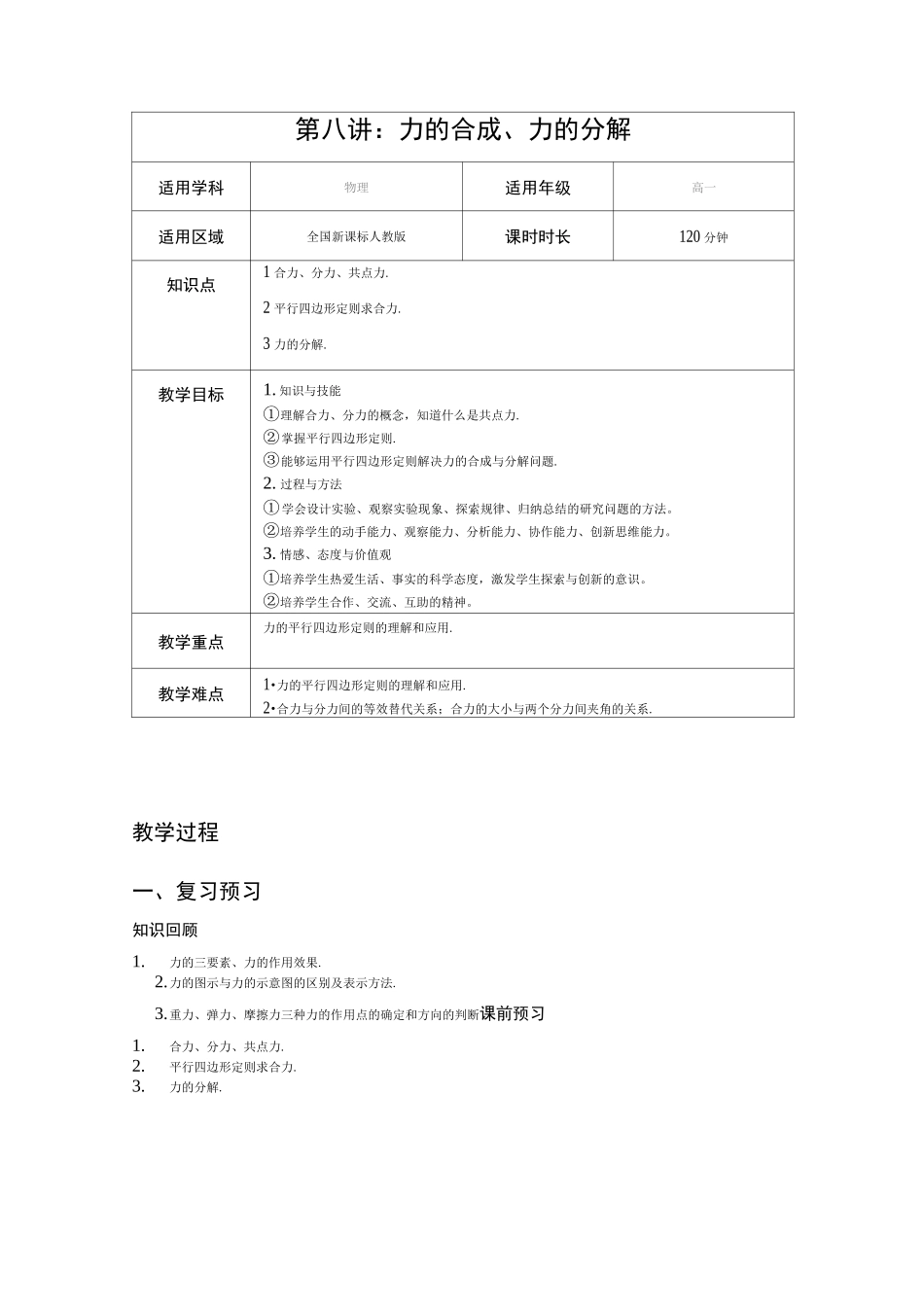 力的合成、力的分解教案_第1页