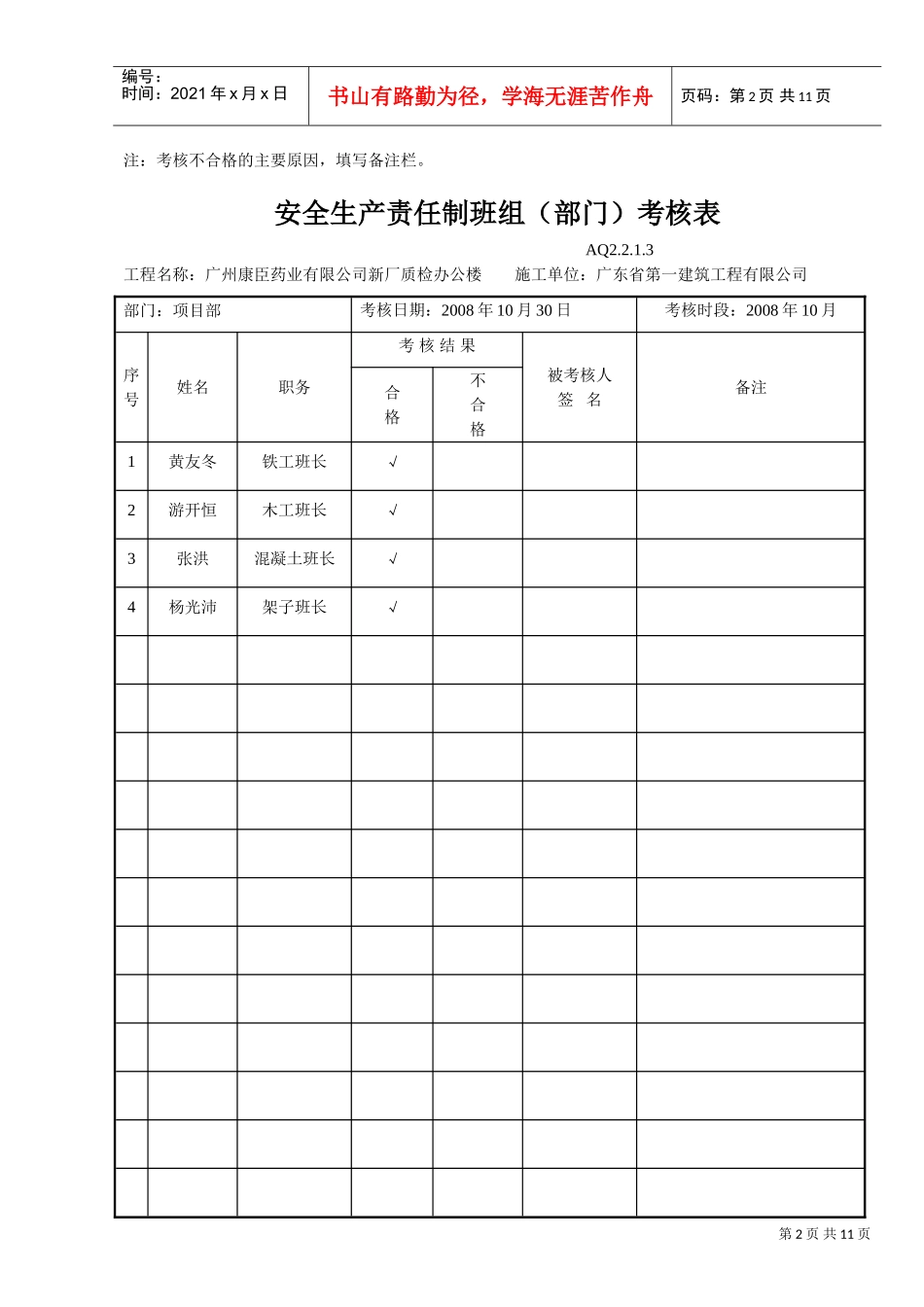 安全生产责任制班组（部门）考核表(DOC10页)_第2页