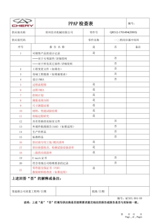 PPAP标准表单-必须提交