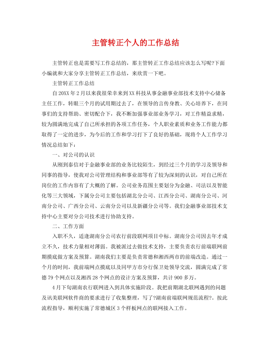主管转正个人的工作总结 _第1页