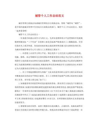 城管个人工作总结范文 