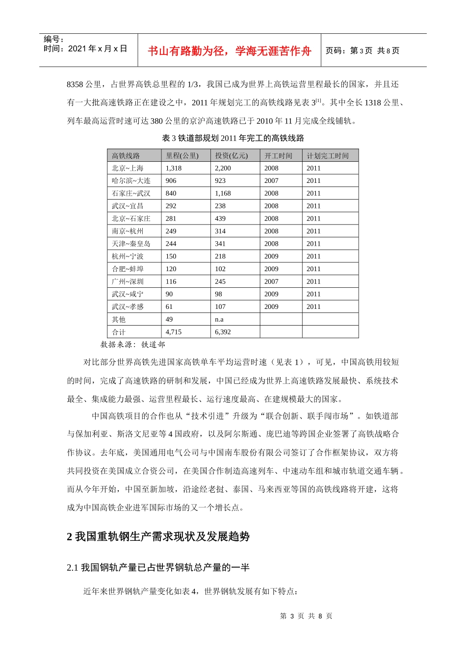 我国高铁发展现状及重轨生产需求分析_第3页