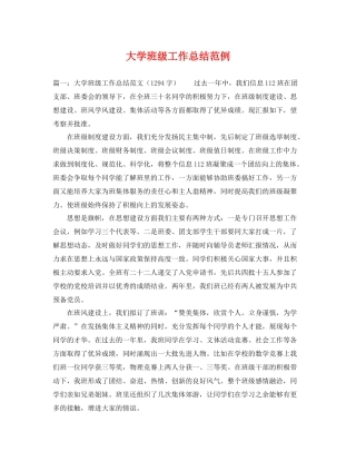 大学班级工作总结范例 