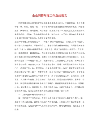 企业网管年度工作总结范文 