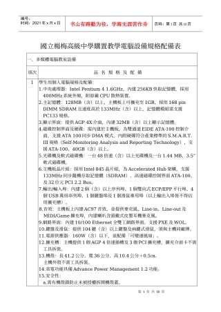 国立杨梅高级中学购置教学电脑设备规格配备表