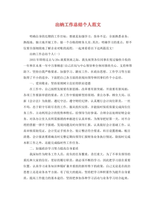 出纳工作总结个人范文 