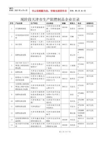 现阶段天津市生产阻燃制品企业目录