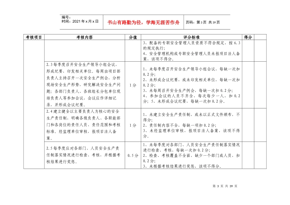 水利水电施工企业安全生产工作检查赋分表_XXXX0819_第3页