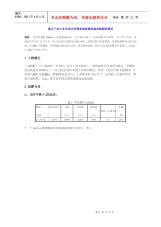 某电子加工车间净化空调系统新增加湿系统测试情况