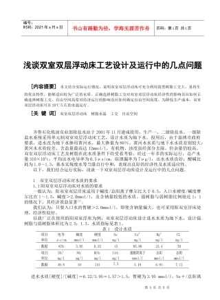 浅谈双室双层浮动床工艺设计及运行中的几点问题