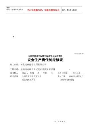 公司安全生产责任制考核表