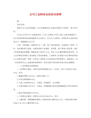 公司工会财务总结范本参照 