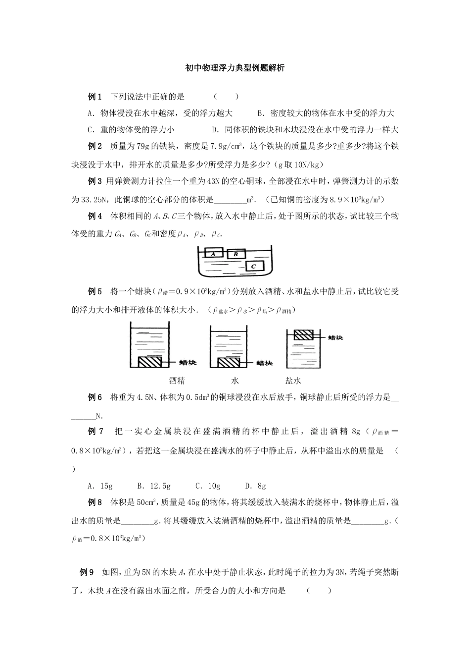 浮力经典例题_第1页