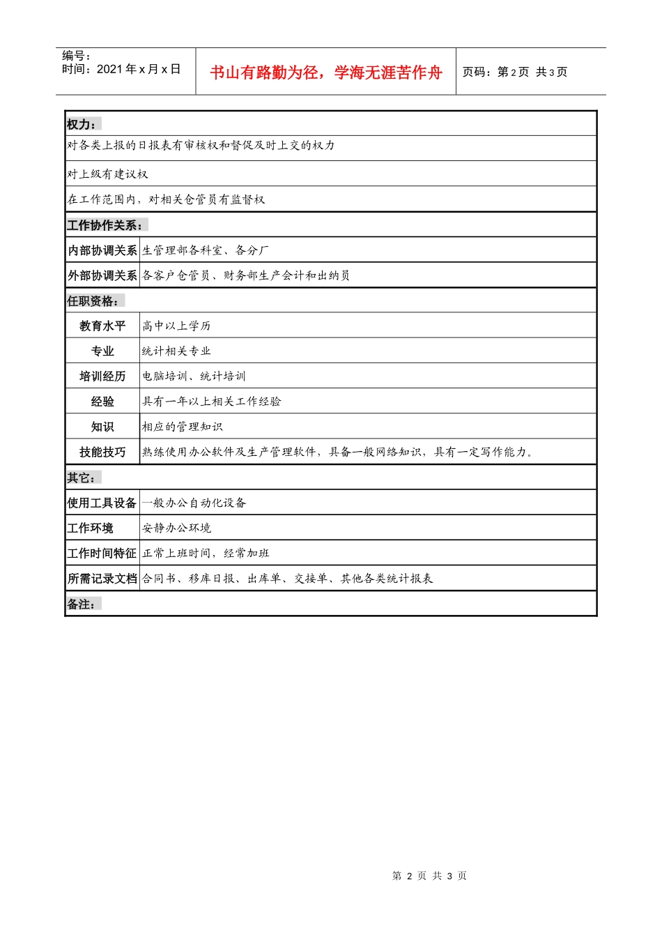 制鞋企业生产管理部计划调度科文员岗位说明书_第2页