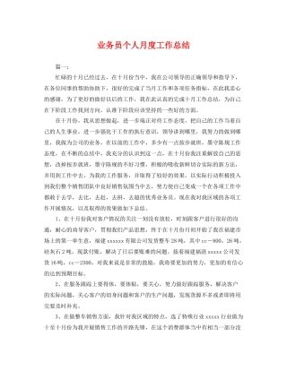 业务员个人月度工作总结 